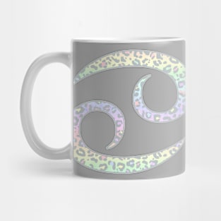 Cancer Zodiac Horoscope Symbol in Pastel Rainbow Leopard Print Mug